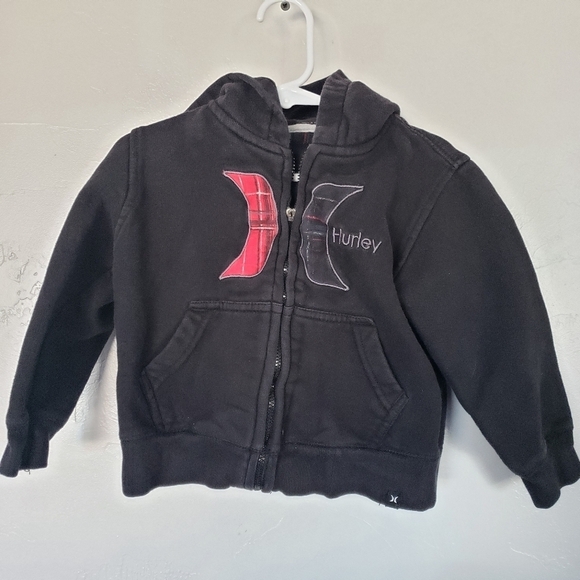 Hurley Toddler Boy Jacket Black Red Logo Full Zip Hooded - Picture 1 of 4